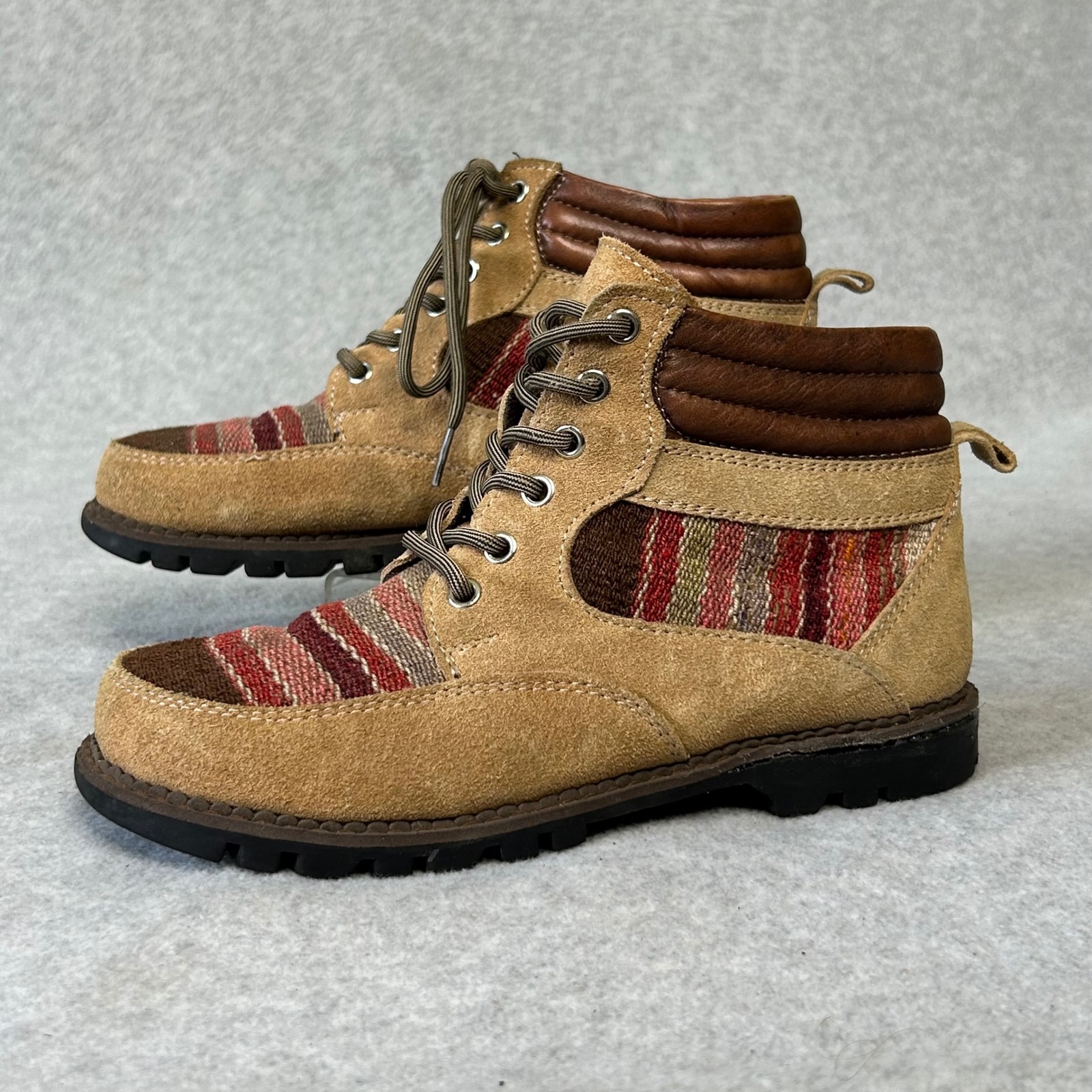 Peruvian Textile Suede Leather Ankle Boots Striped Accents Lace Up Womens Repair — image 2 of 6
